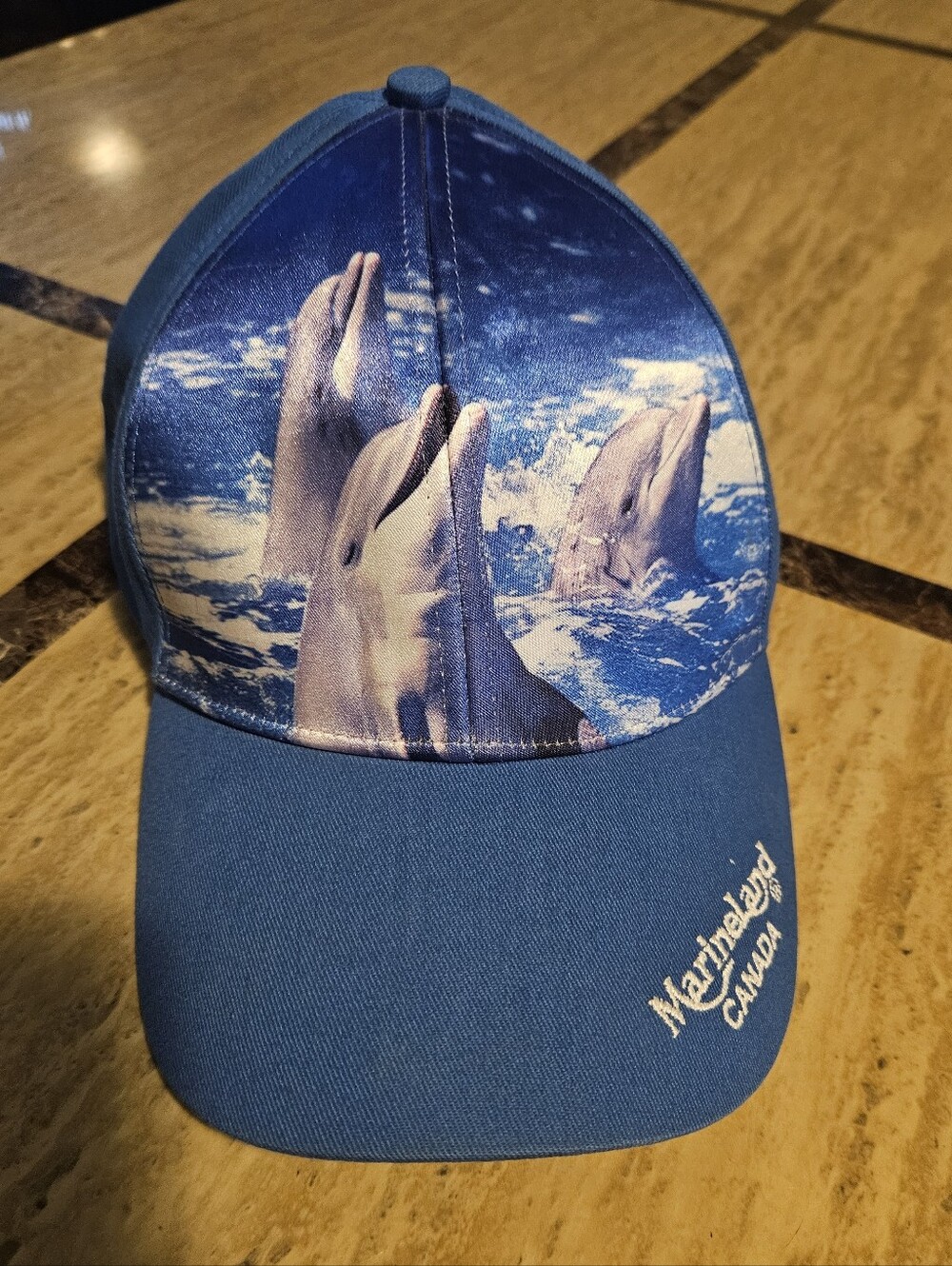 Vintage Marineland Dolphin Graphic Blue Baseball Cap - Maritime Theme